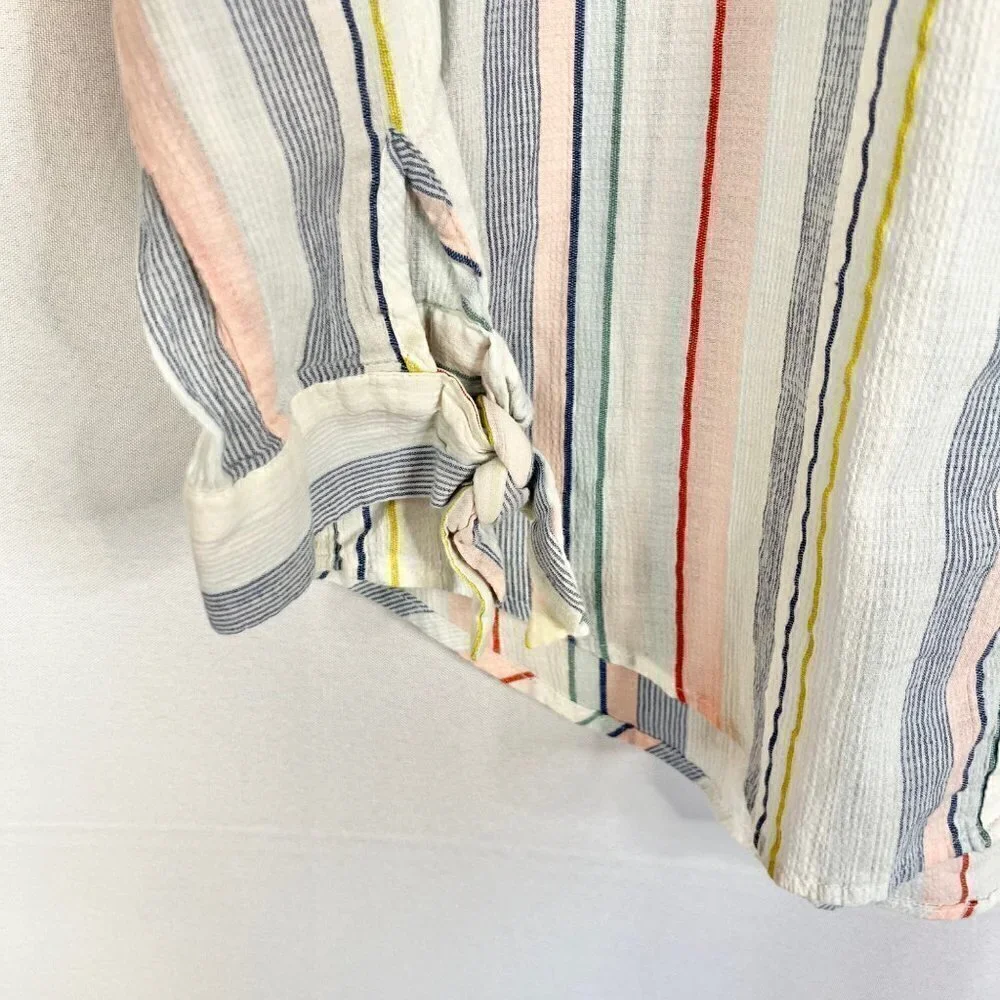 J. Crew‎ Mercantile Tie Sleeve Striped Collarless Button Down Long Sleeve S